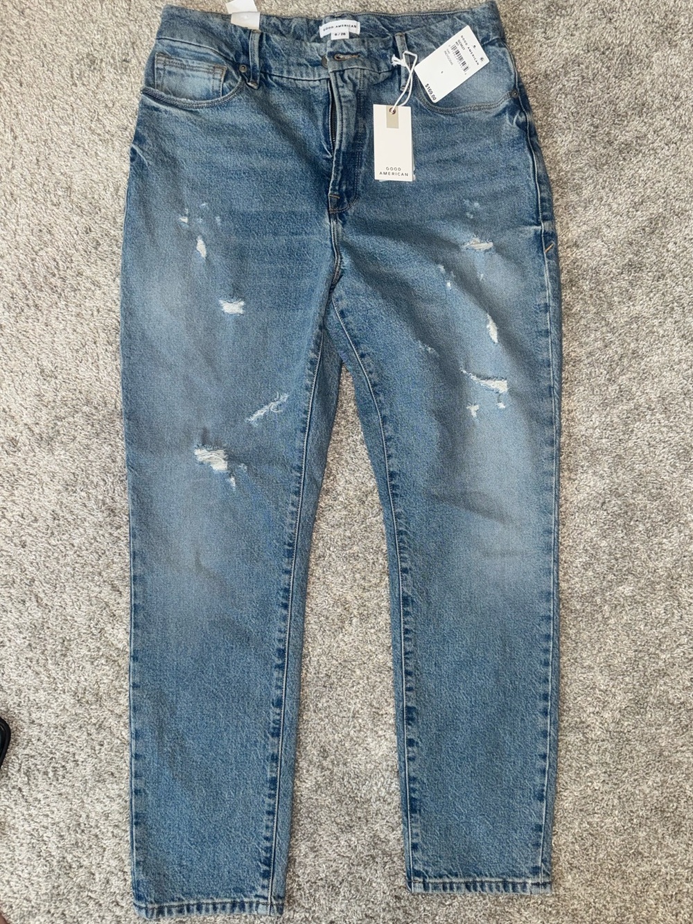 Good American Medium Blue High-Rise Distressed Jeans